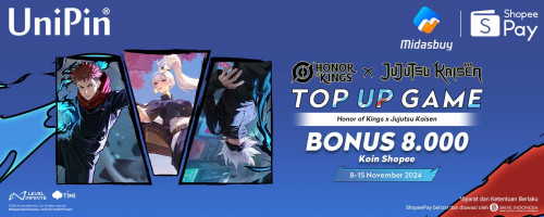 Nov – Jangan Lewatkan Kolaborasi Honor of Kings x Jujutsu Kaisen di UniPin! Top up Token Pakai ShopeePay Dapatkan Cashback 8Ribu Koin Shopee